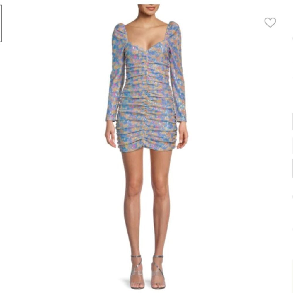 SAYLOR Lawren Iridescent Sequin Retro Party Mini Puff Sleeve Dress Size Large